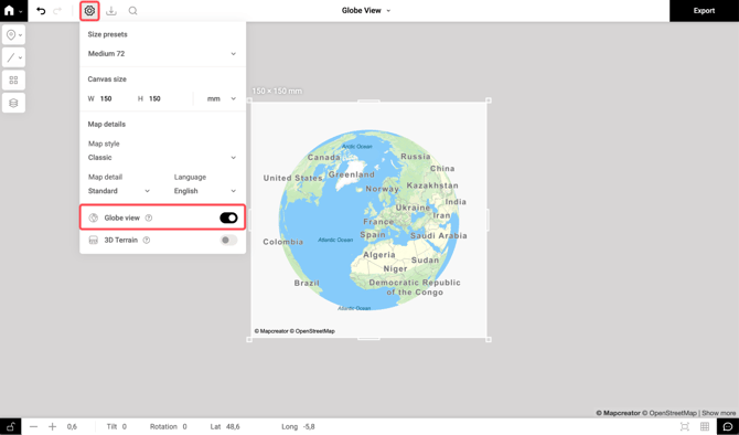 Globe View in mapcreator_projections