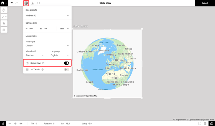 Globe View in mapcreator_projections