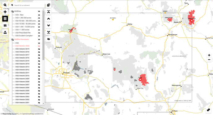 Wildfire group + wildfire perimeter group - US Wildfire data layer