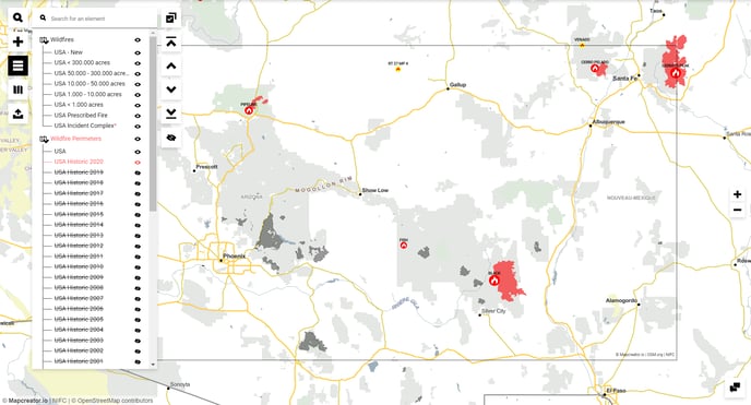 Wilfier group + wildfire perimeter group - US Wildfire data layer