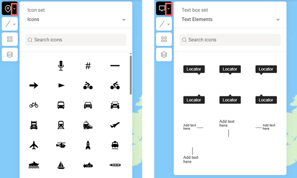 icons and text boxes