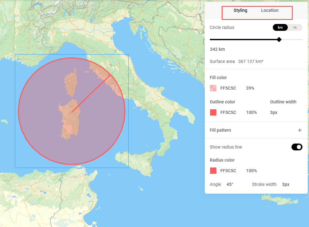 How can I add a radius circle - Style%20radius%20circle%20mapcreator%20next